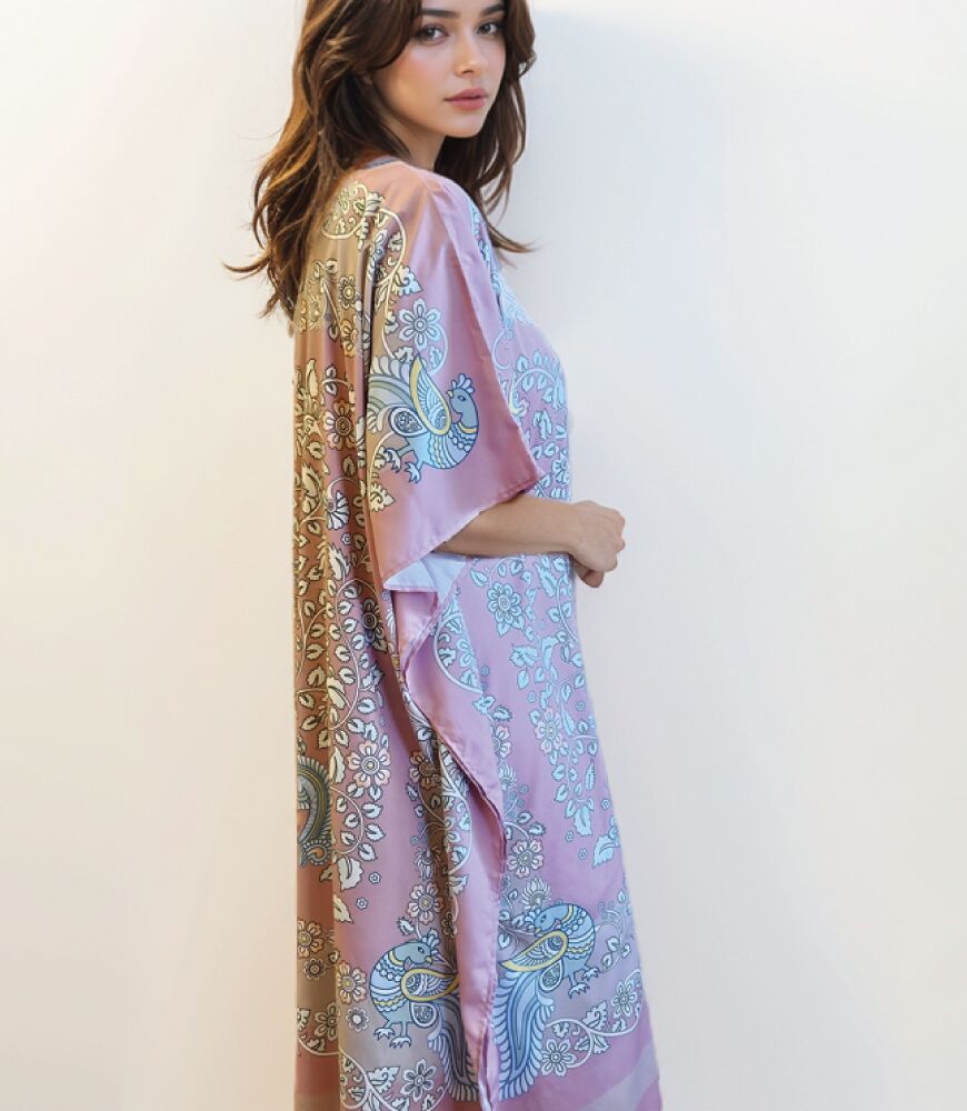 Women's Peach Kalamkari Long Kaftan